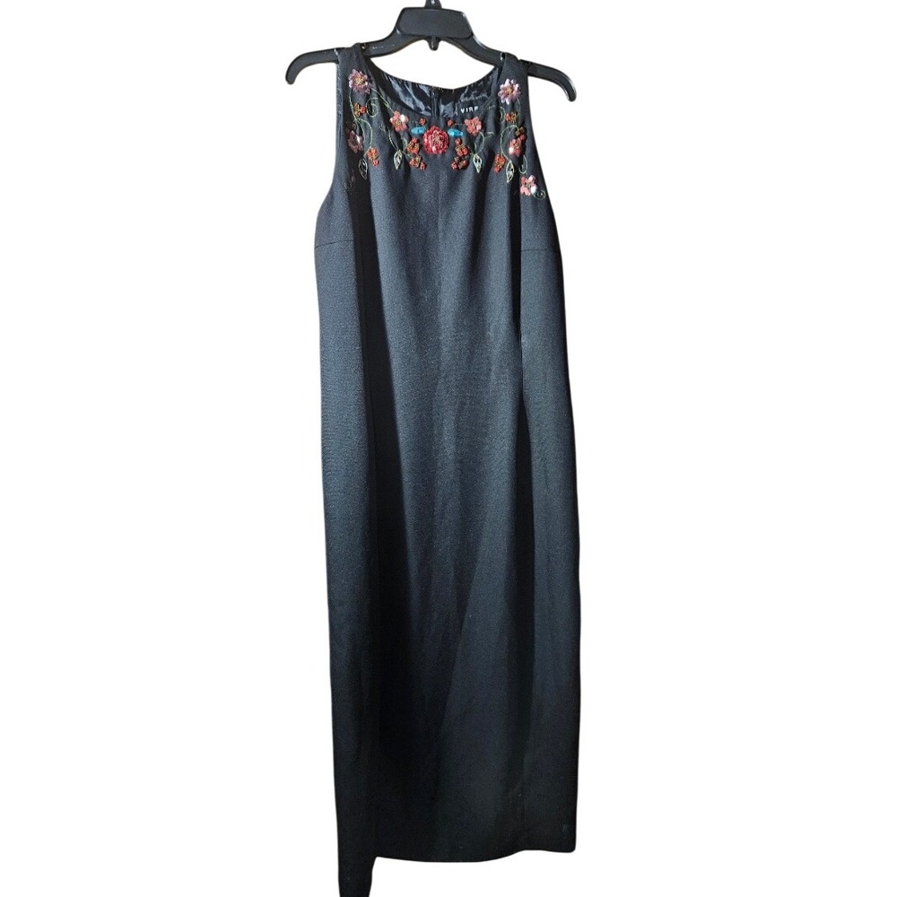 Virgo Black Floral Beaded Sequin Maxi Dress Sleeveless Evening Gown Womens 16
